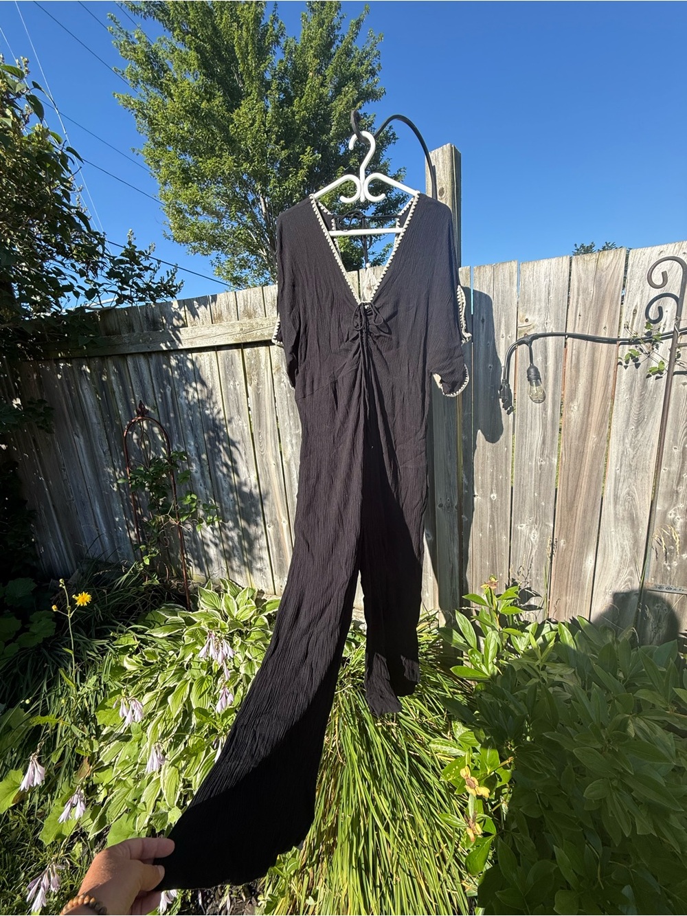 FatFace Black Jumpsuit with Cream Crochet Trim